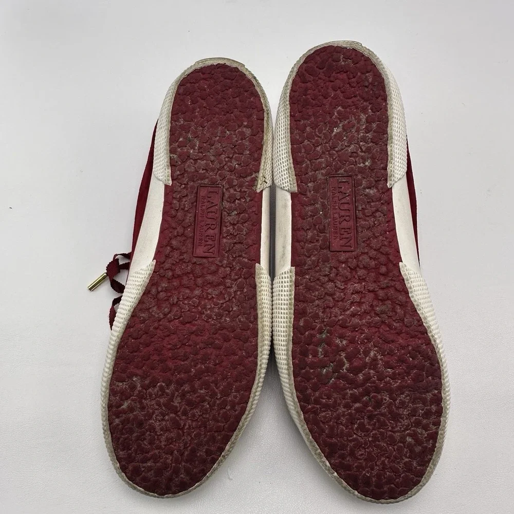 LRL Ralph Lauren JOLIE‎ Red Velvet Sneakers low Top Lace Up Women's Sz 8.5 B